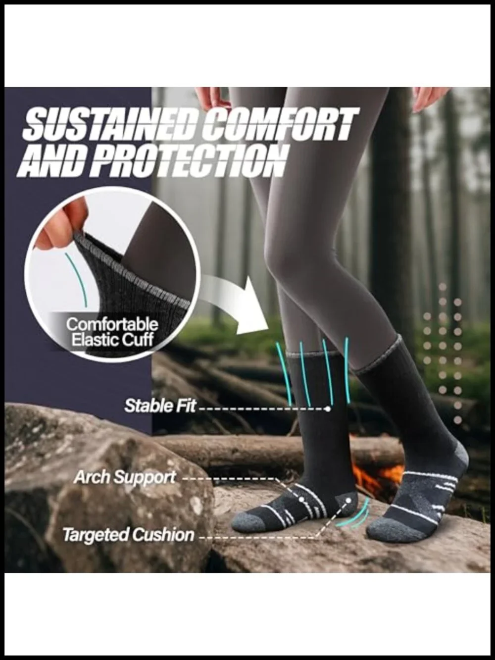 Merino Wool Crew Hiking Socks 5-Pair Men Women Moisture-Wicking Thermal